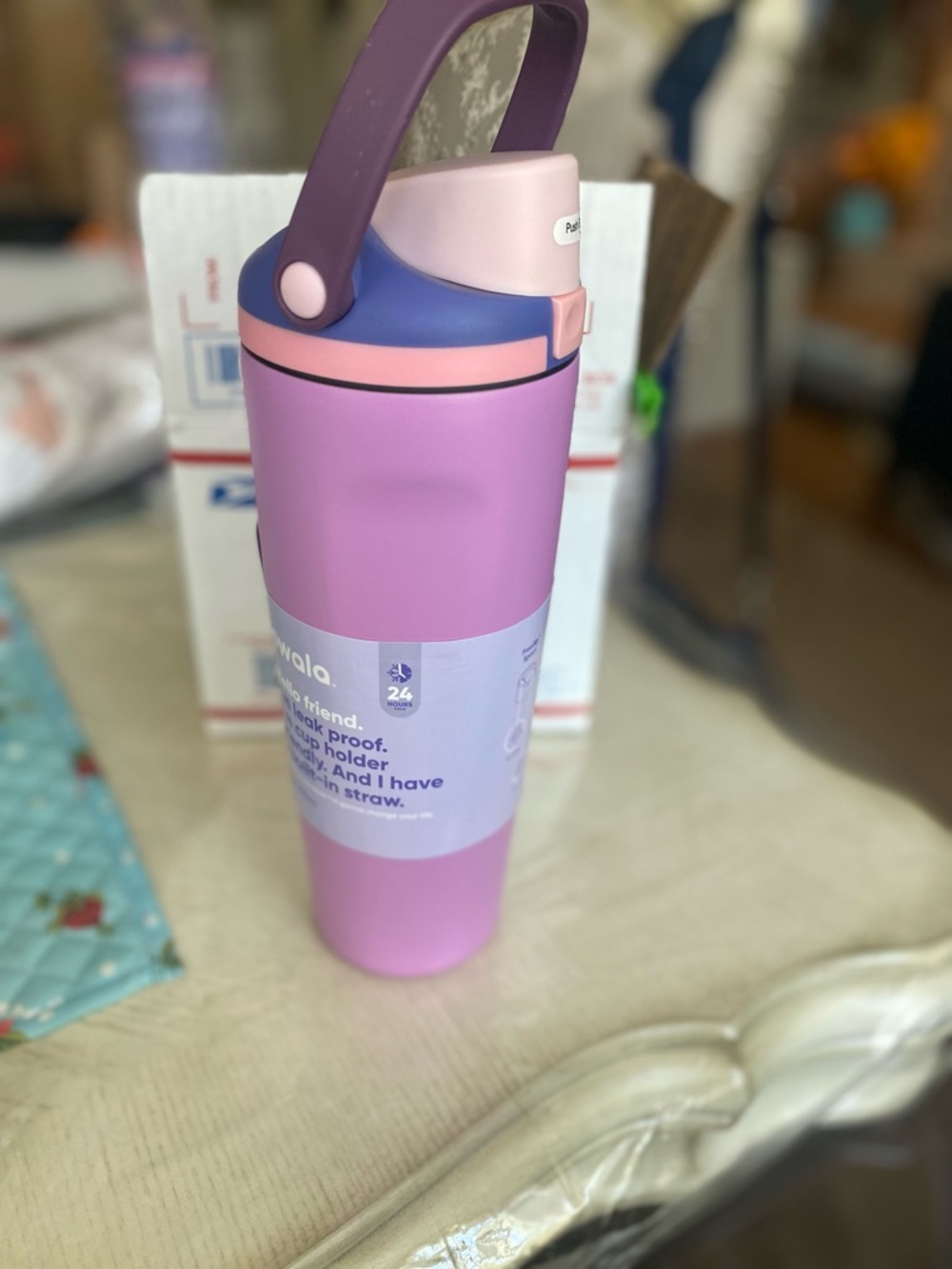 Pink and Purple Insulated Water Bottle with Handle